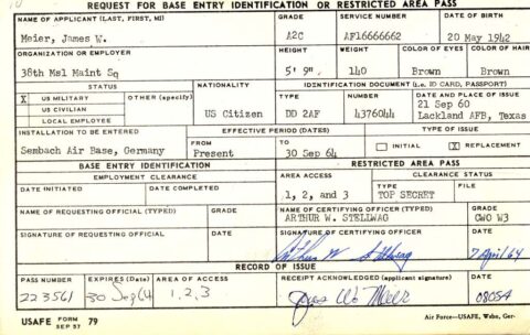 Restricted Area - Pass Request (courtessy of Jim Meier)
