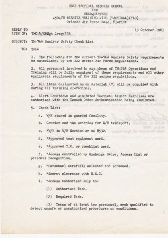 Nuclear Safety Checklist (Courtesy of Joe Molinaro)