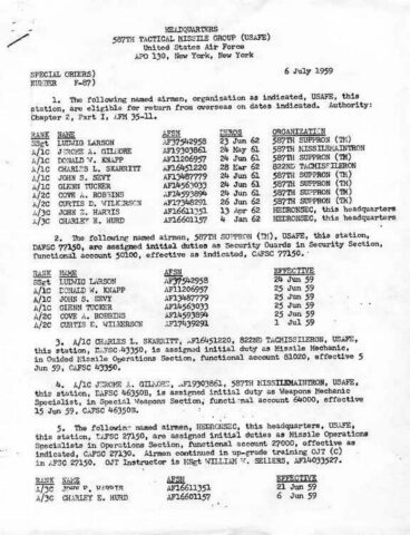 Special Order F-87 (Courtesy of Bill Smith - 822nd TMS)