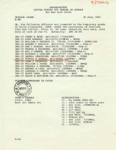 Special Order A-88 (Courtesy of Tom Conrad - 887th TMS)