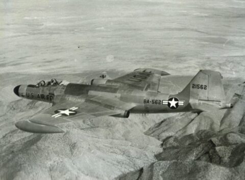 JB-57 in flight over the desert near Holloman AFB (photo courtesy of Fred Horky)