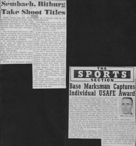 1962 USAFE Fall Command carbine matches at Toul-Rosieres AB, France. MSgt. James Cazel, Sembach, captures individual title.