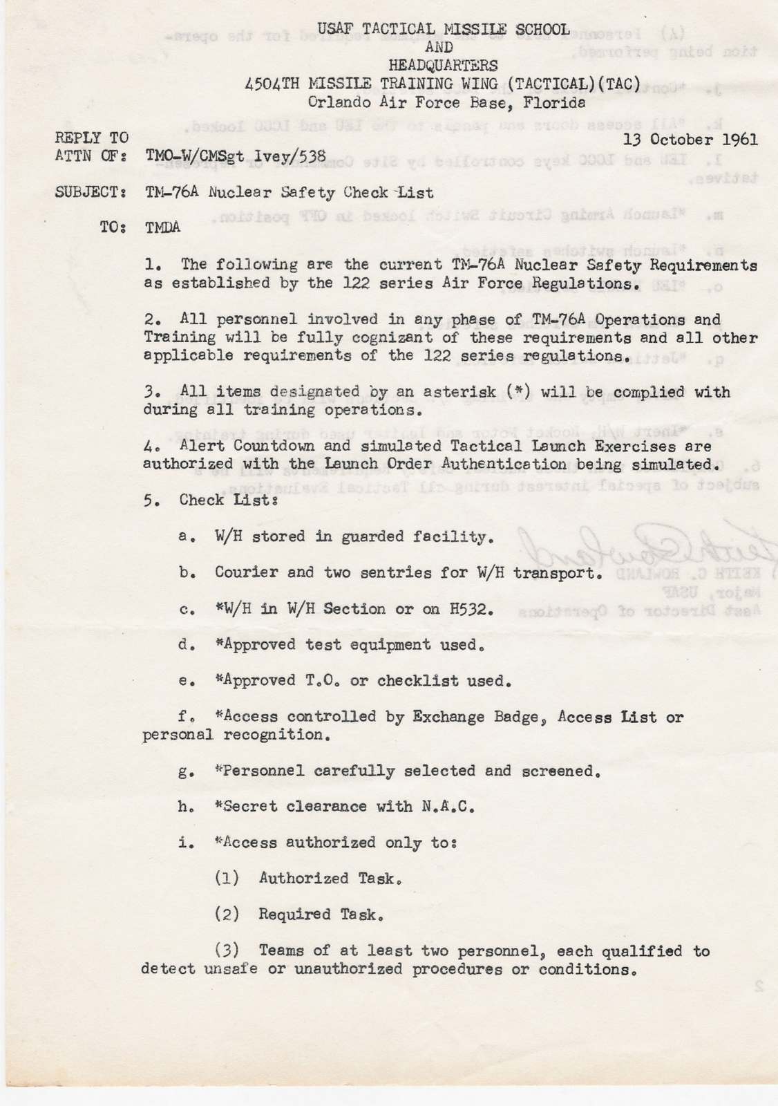 TM-76A Nuclear Safety Checklist